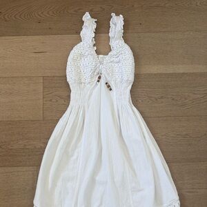 White Crochet Mini Dress (100% Cotton)